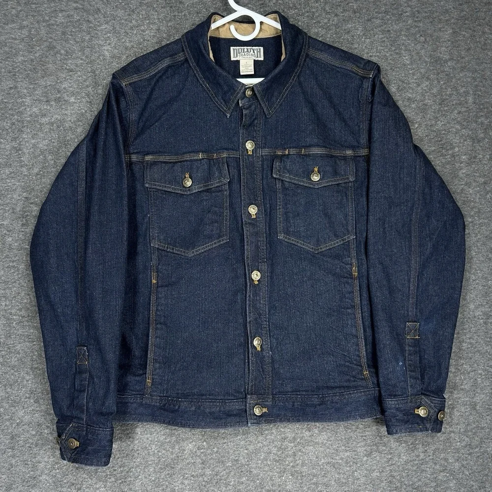 Duluth Trading co Jacket Mens L Dark Wash DuluthFlex Trucker Type 3 Style Denim